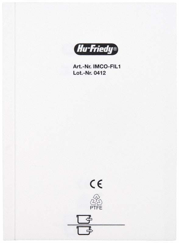 Teflon Dauer-Sterifilter von Hu-Friedy mit CE-Zeichen und PTFE-Symbol.