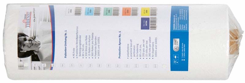 Einwegartikel Patienten-Umhang Nr.1 weiß in Verpackung mit Produktinformationen.