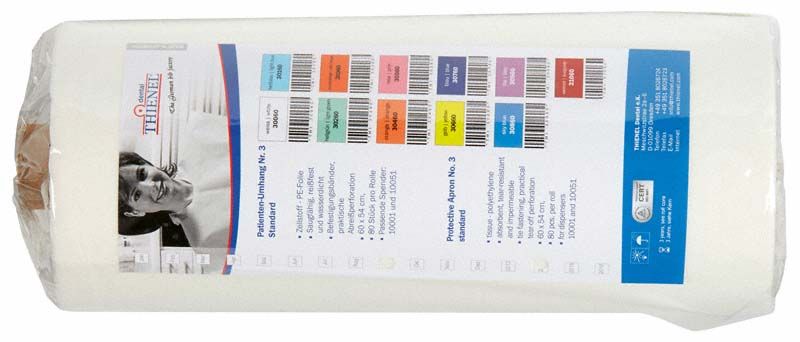 Patienten-Umhang Nr.3 standard weiß in Verpackung mit Produktdetails.