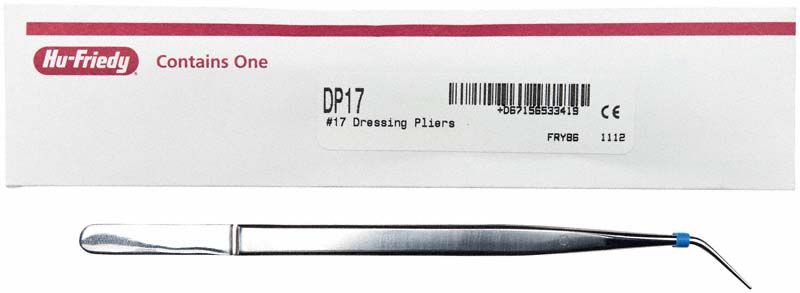 Zahnärztliche Pinzette Figur 17 mit 45° Winkel vor Verpackung.