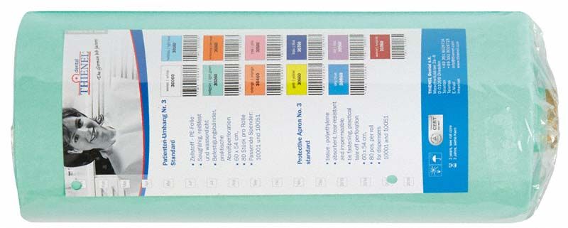 Patienten-Umhang Nr.3 standard hellgrün in Verpackung mit Etikettendetails.