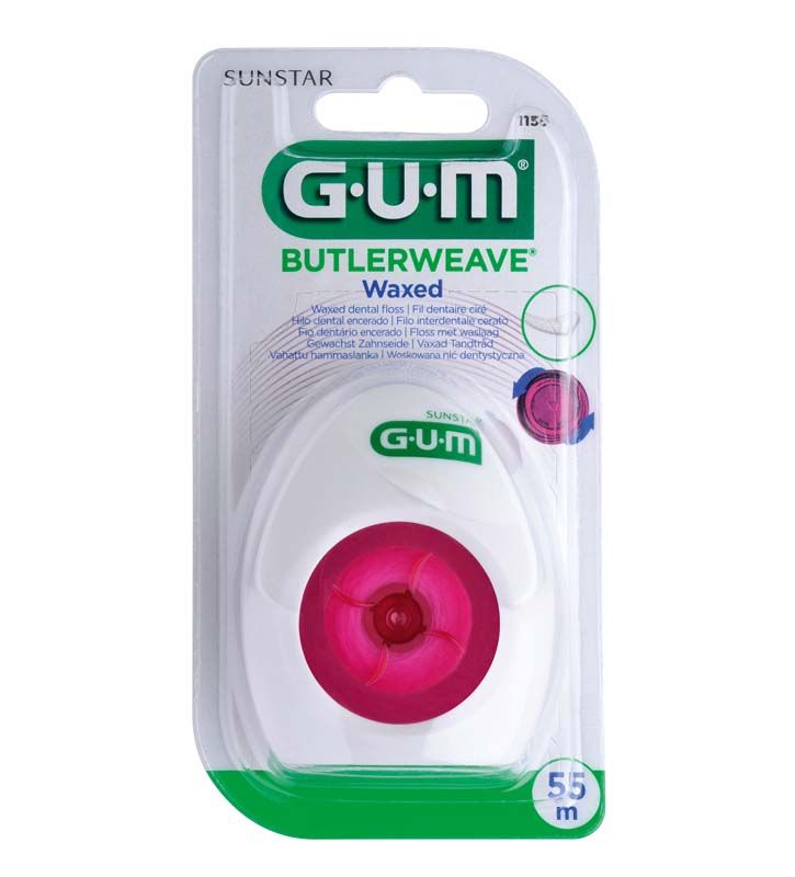 GUM®BUTLERWEAVE® Zahnseide in Verpackung mit sichtbarem Wachsfaden, 55 m.