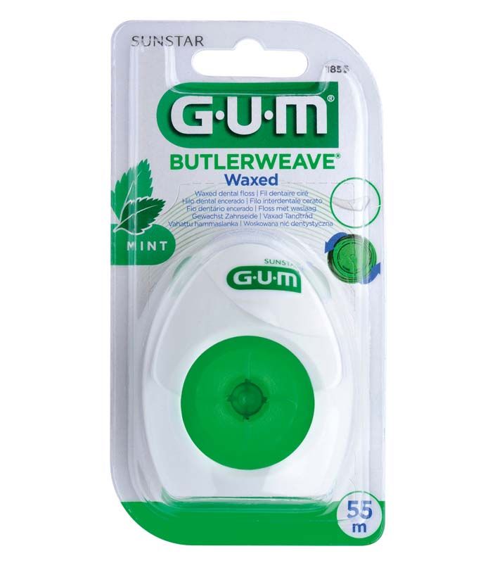 GUM® BUTLERWEAVE® Zahnseide mit Mintgeschmack in transparenter Verpackung, 55 m.