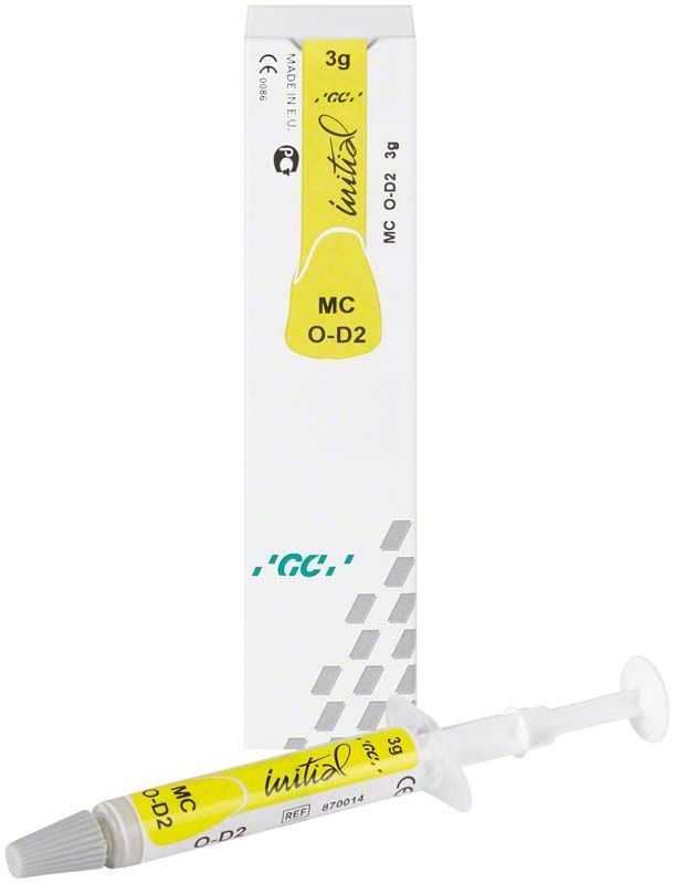 GC Initial MC Paste Opaque OD2 in Spritze mit Verpackung.