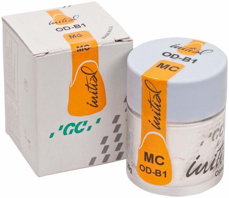 GC Initial MC Opaque Dentin 20g ODB1 in Originalverpackung mit Produktglas.