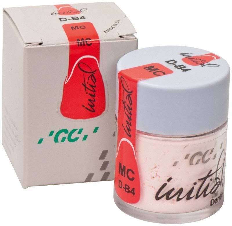 GC Initial MC Dentin 20g DB4 Keramikmasse mit Verpackung auf weißem Hintergrund