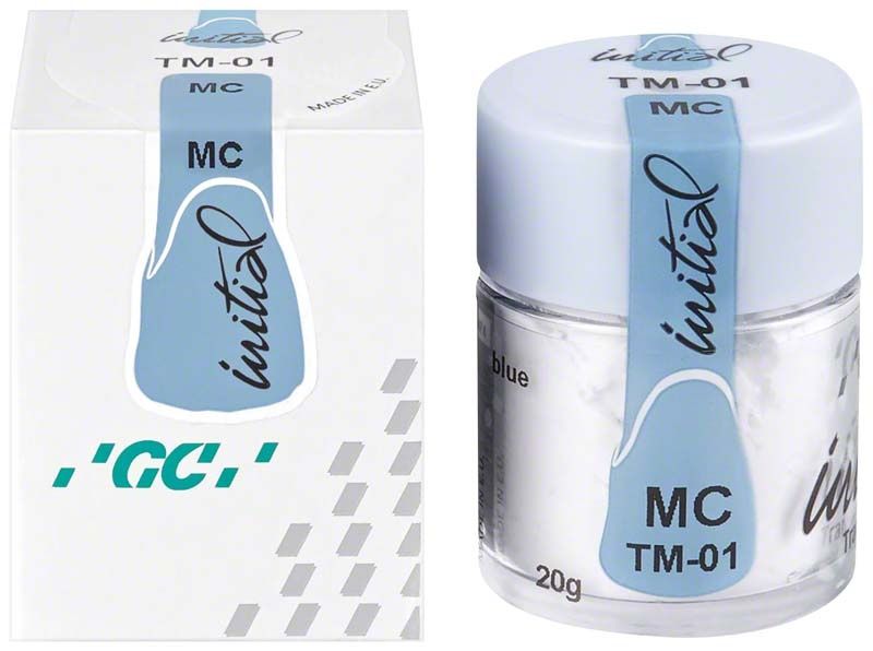 GC Initial MC Translucent Modifier 20g, Verpackung und Glasbehälter mit blauer Aufschrift TM-01.