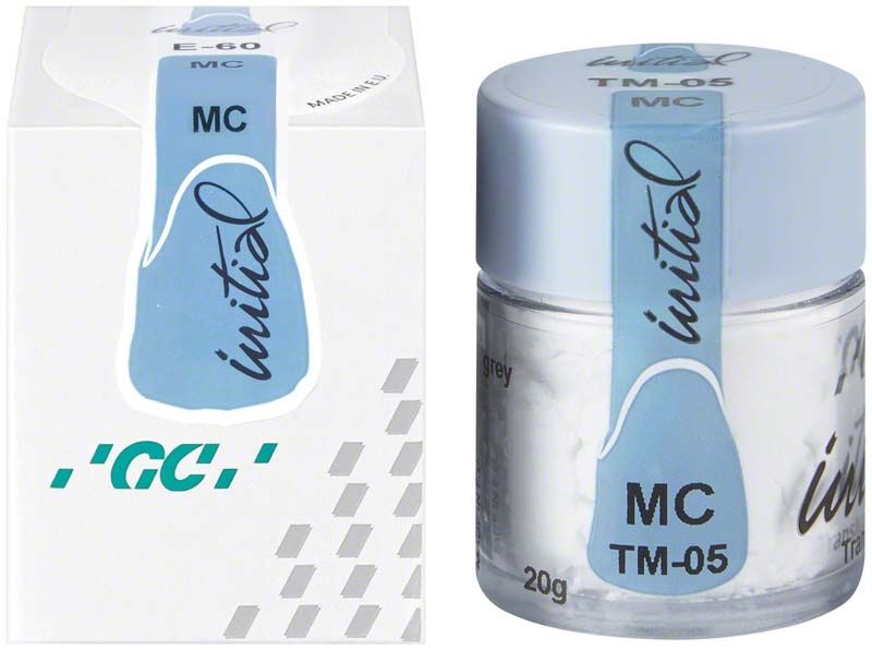 GC Initial MC Translucent Modifier 20g TM-05 in Glasbehälter mit blauer Kappe.