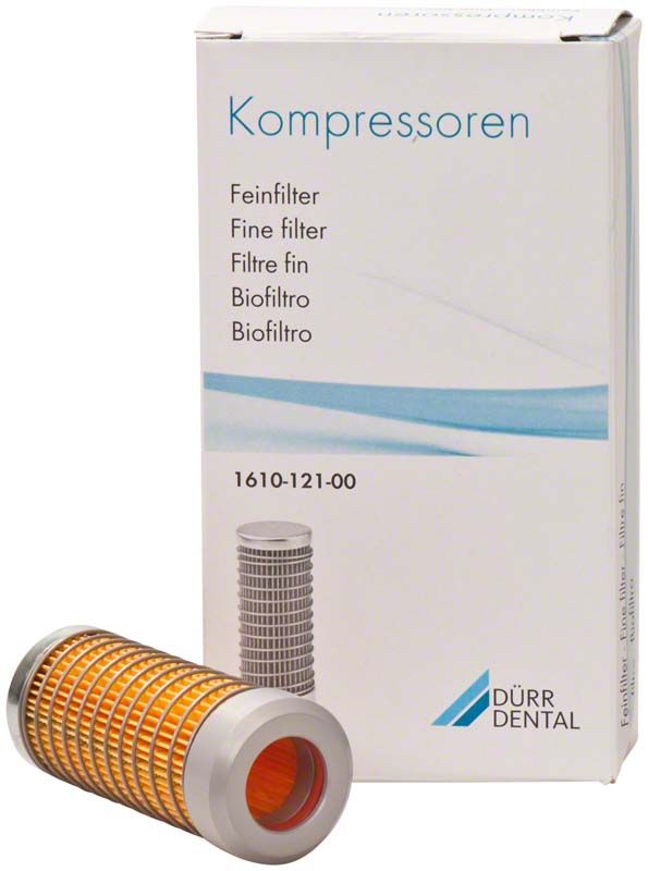 Feinfilter für Trockenluftanlage mit Verpackung von Dürr Dental.