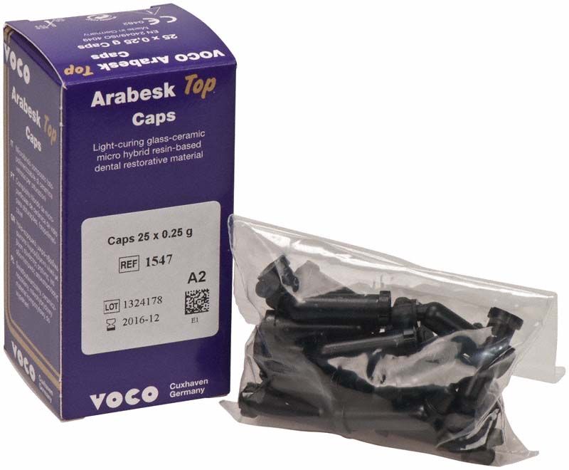 Arabesk Top Caps A2 in Originalverpackung mit Beutelinhalt sichtbar.