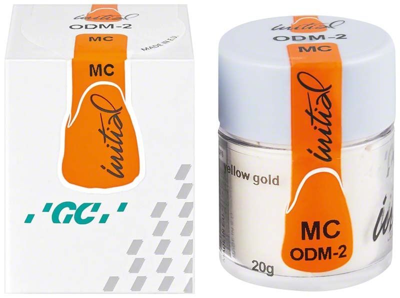 GC Initial MC Opaque Dentin Modifier 20g, Verpackung und Dose mit orangem Label ODM-2.