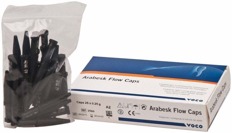 Arabesk Flow Caps A2 Verpackung mit Beutel voller Applikationskappen.