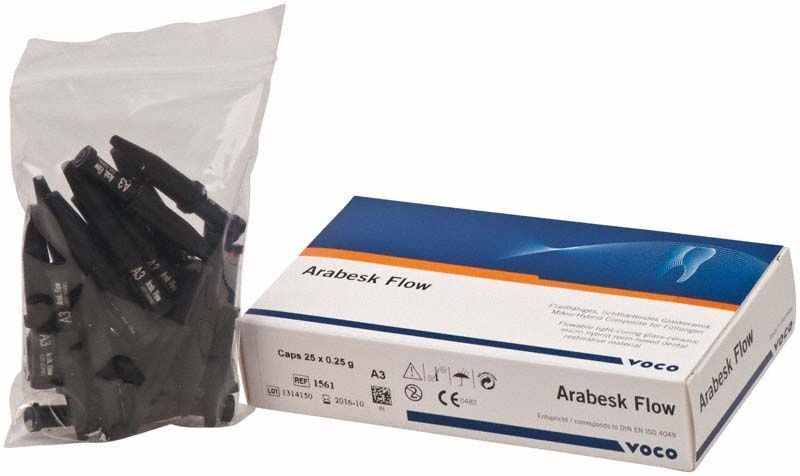 Arabesk Flow Caps A3 Verpackung mit Beutel voller Composite-Kapseln.