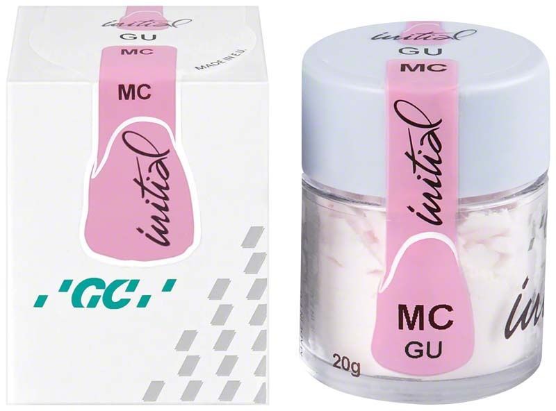 GC Initial MC Gingival Universal 20g Keramikpulver in transparentem Behälter.