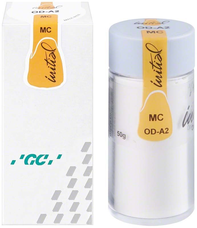 GC Initial MC Opaque Dentin 50g OD-A2 im weißen Behälter mit grauem Deckel.