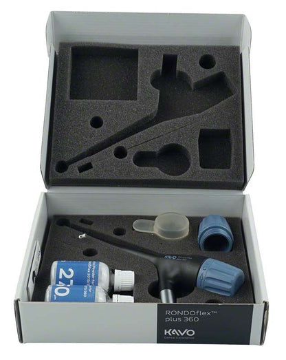RONDOflex plus Geräteteile in geöffneter Verpackung mit Zubehör.