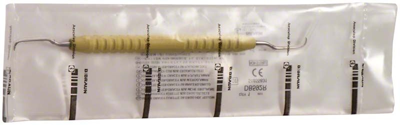 After-GRACEY-Kürette Figur 5/6 mit gelbem Griff in Verpackung.