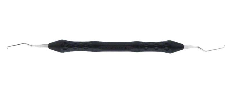 Mini-GRACEY-Kürette mit schwarzem Griff und gebogener Spitze.