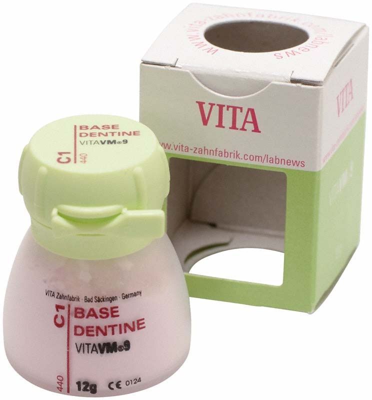 VITA VM9 Base Dentin 12g C1 im Tiegel mit Verpackung.