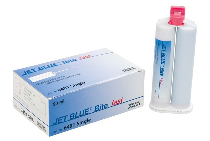 Jet Blue Bite fast 50ml Kartusche und Verpackung für Bissregistrierung.