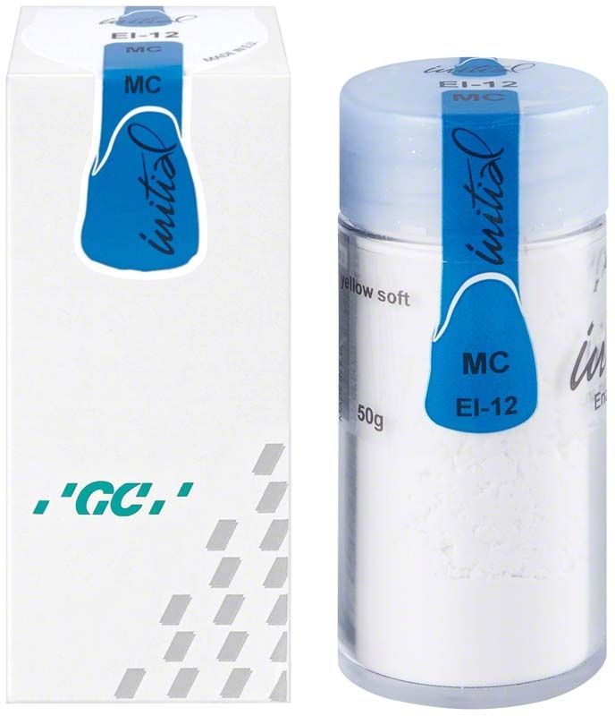GC Initial MC Enamel Intensive EI-12, 50g Glasbehälter mit blauer Kappe.
