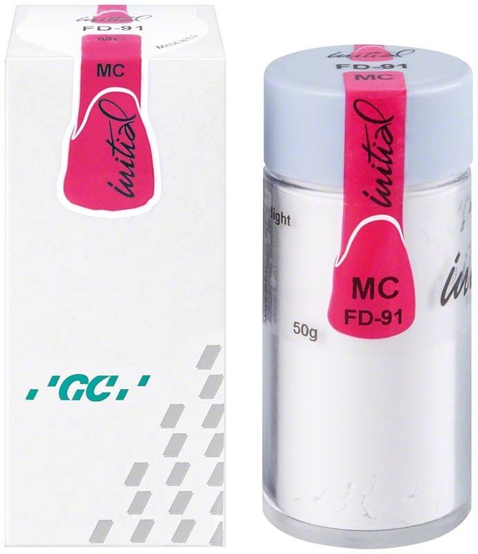 GC Initial MC Fluo-Dentin 50g FD-91 in weißer Verpackung mit grauem Deckel.