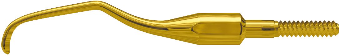 Goldfarbene, einschraubbare Kürettenspitze für präzise Parodontalbehandlungen.