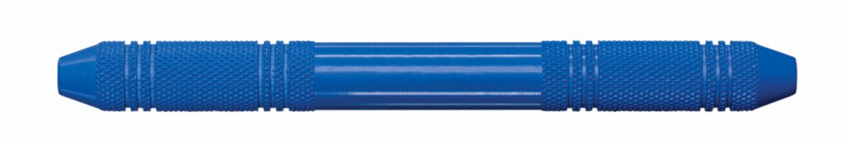 Ergonomischer blauer Handgriff aus Edelstahl für dentale Anwendungen.