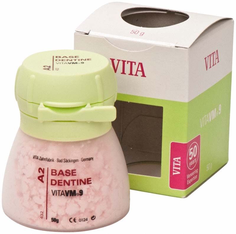 VITA VM9 Base Dentin A2 Keramikpulver mit Verpackung.