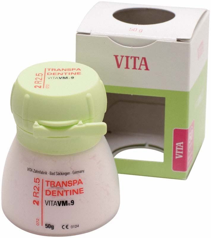 Transpa Dentin 50g 2R2.5 Zahnarztprodukt mit Verpackung von VITA VM9.