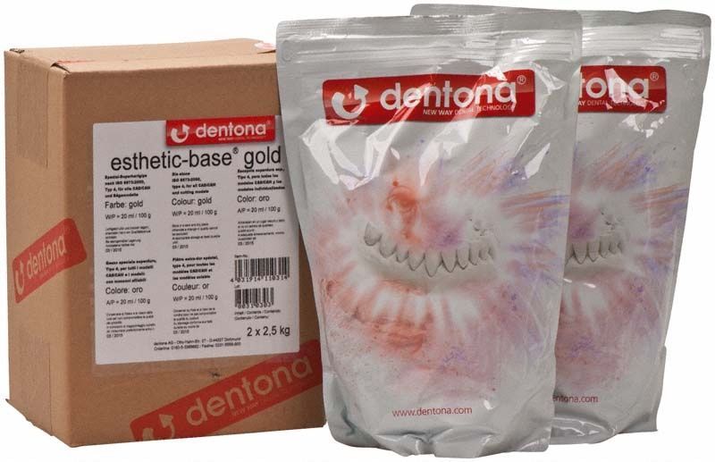 esthetik-base® gold Zahndiesteinverpackung von Dentona AG, 5 kg Gesamtgewicht.