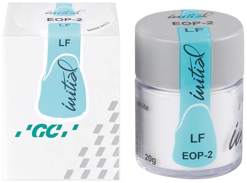 Zahntechnische Keramik-GC Initial LF Enamel Opal EOP2 im Glasbehälter.