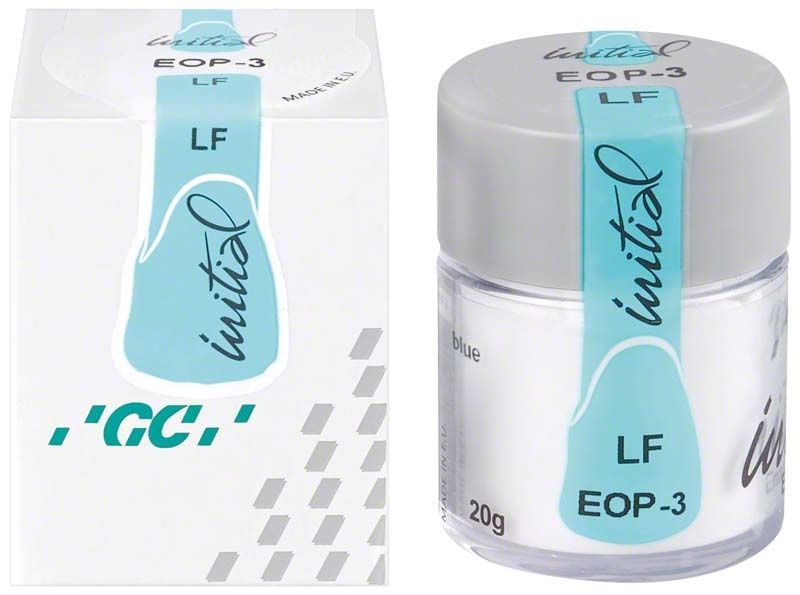 Dose GC Initial LF Enamel Opal EOP3 mit Verpackung in Weiß und Grau