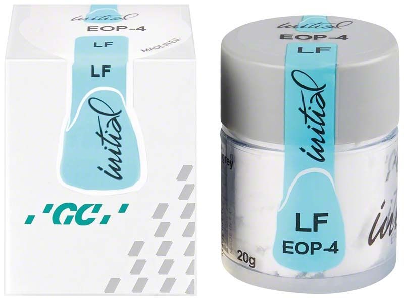 Glasurmaterial GC Initial LF Enamel Opal EOP4 im Glasbehälter und Verpackung.