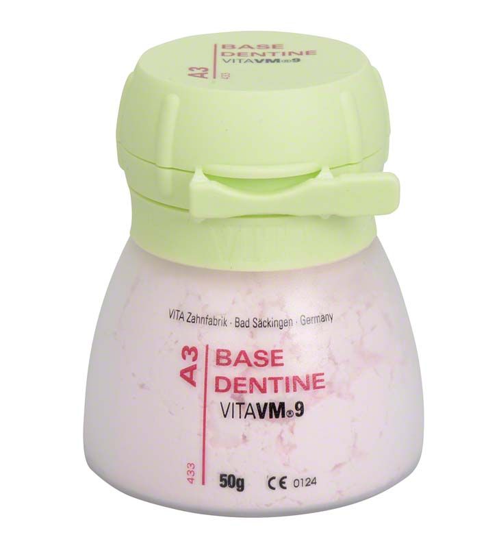 Kunststoffflasche mit VITA VM9 Base Dentin 50g A3 Aufdruck.