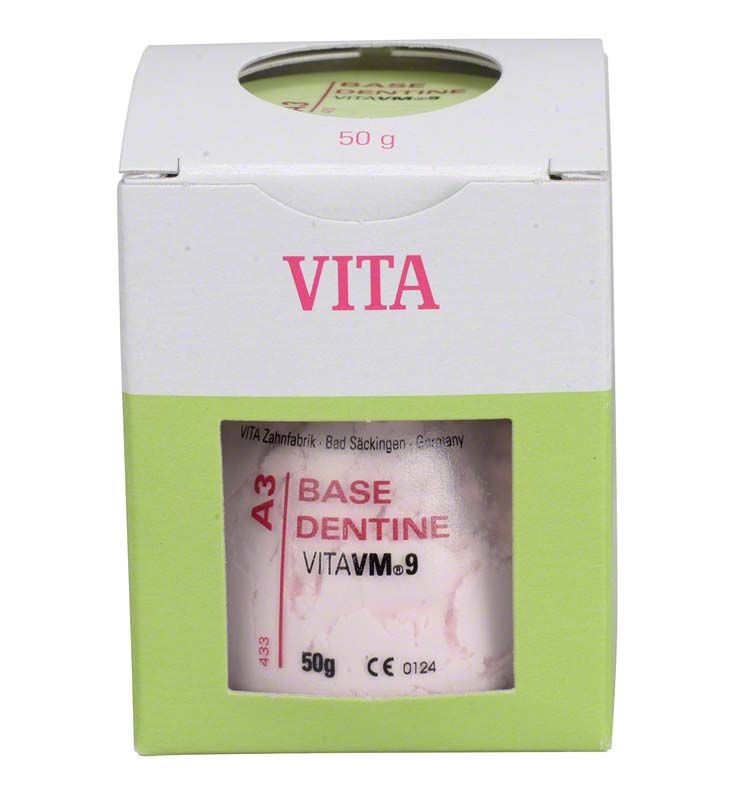 Kunststoffflasche VITA VM9 Base Dentin 50g A3 im Karton.