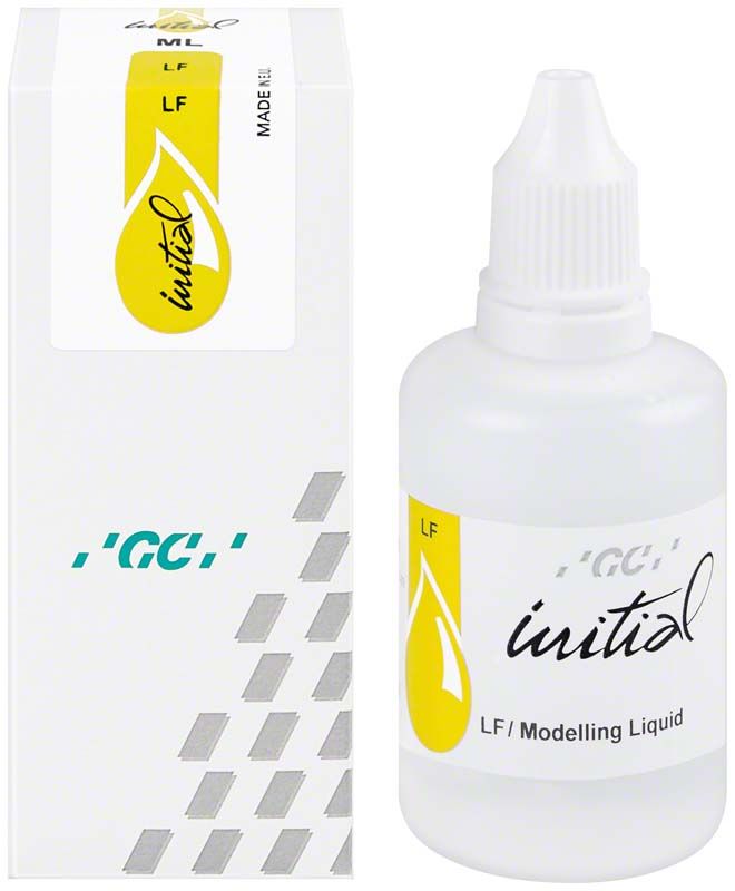 GC Initial LF Opaque Liquid 50ml Flasche neben Verpackung.