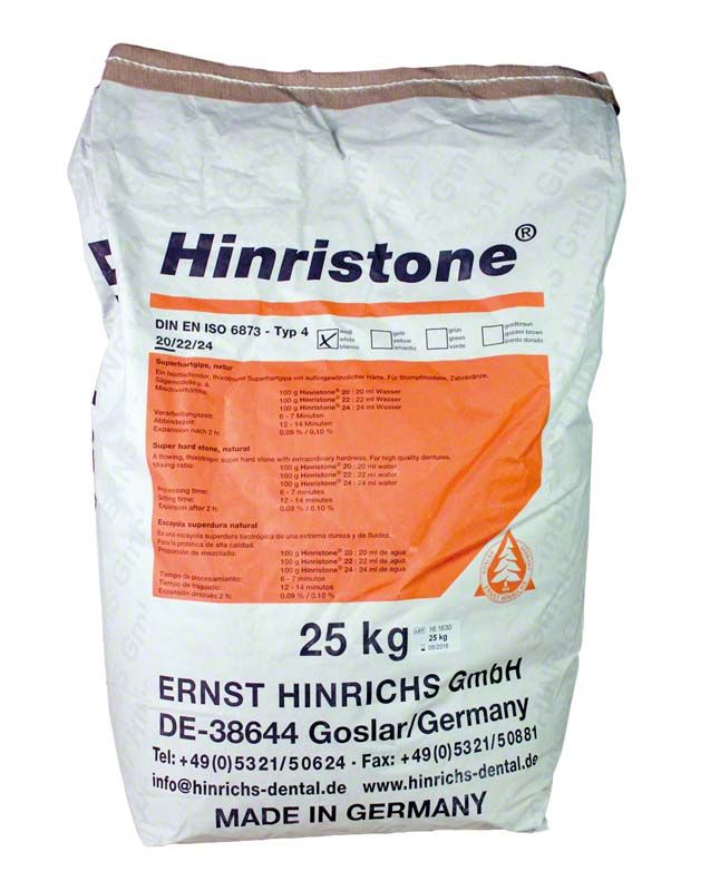 Hinristone® 20 weiß 25 kg Sack mit Produktinformationen und Herstellerangaben.