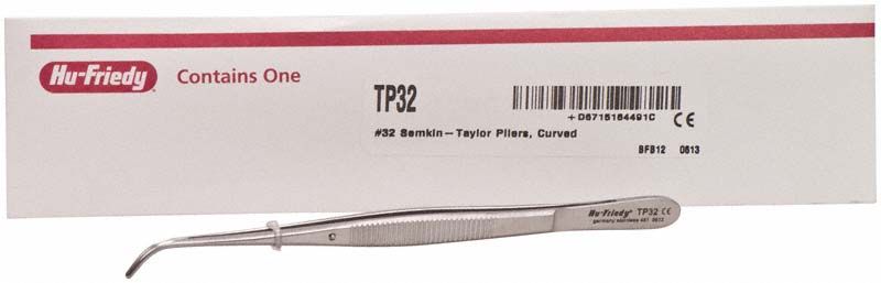 Anatomische Pinzette Semkin Taylor, gebogen, mit geriefter Griffoberfläche.