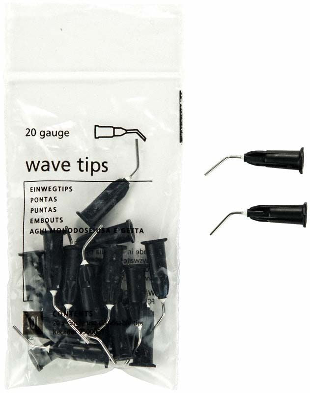 Packung mit 20 schwarzen Wave Einwegtips für dentalen Gebrauch.
