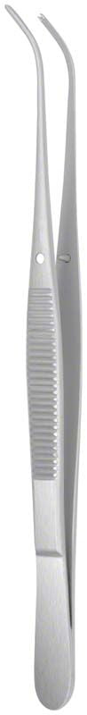 Gebogene chirurgische Pinzette Kramer-Nevins aus Edelstahl mit geriffeltem Griff.