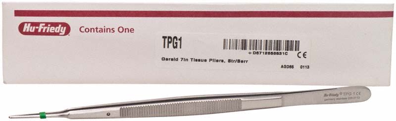 Anatomische Pinzette Gerald gerade vor Originalverpackung.