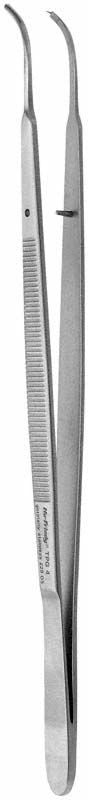 Gebogene chirurgische Pinzette Gerald aus Edelstahl mit geriffeltem Griff.