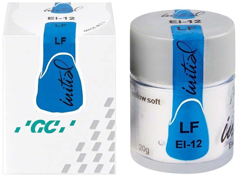 GC Initial LF Enamel Intensive EI-12 auf weißer Verpackung mit blauem Etikett.