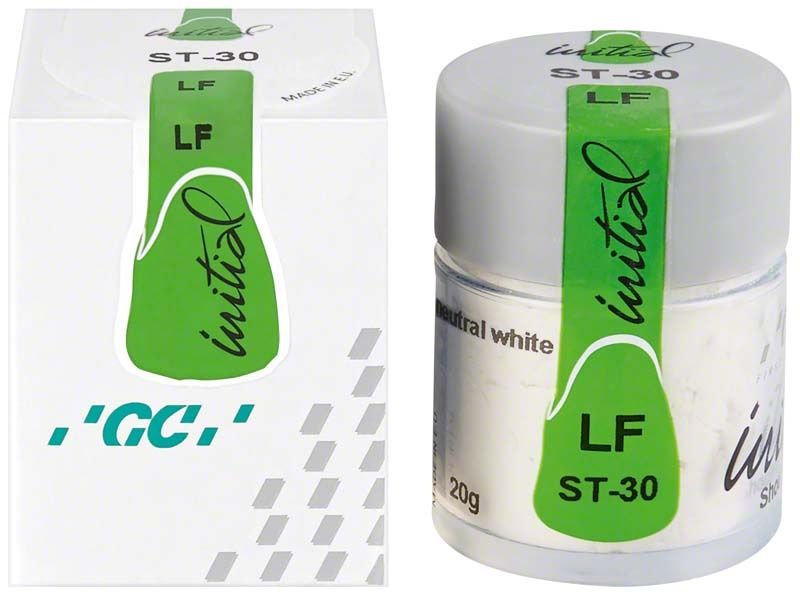 GC Initial LF Shoulder Transparent ST-30 Verpackung und Behälter mit grünem Etikett.