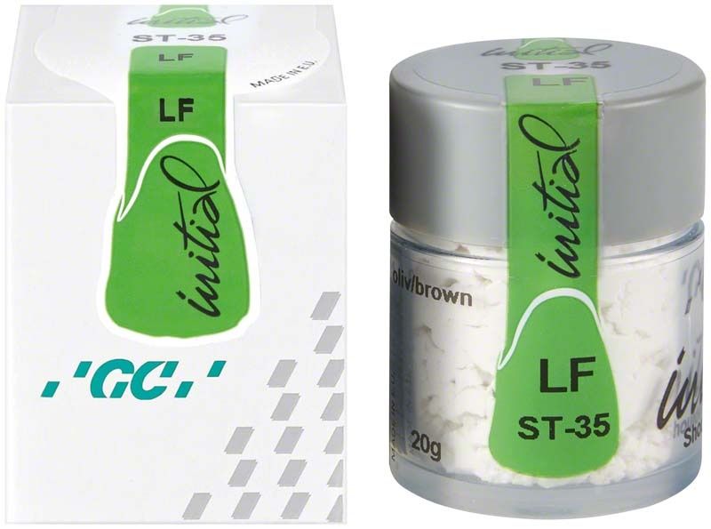 Transparente Dentalmasse GC Initial LF ST-35 in grüner Verpackung.