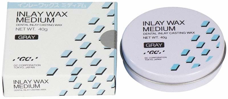 Inlay Wax Medium Grau - 40g Dose mit Verpackung auf weißem Hintergrund