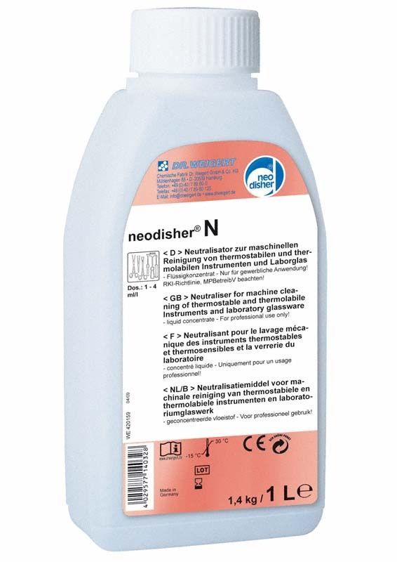 Neodisher N 1 Liter Flasche mit Etikett und Produktinformationen.