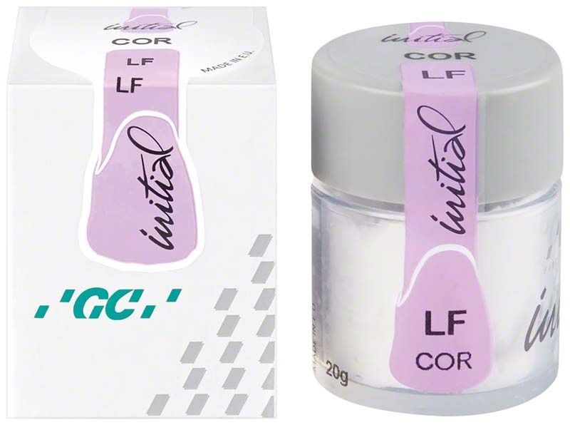 GC Initial LF Correction Powder COR in weißem Behälter mit lila Etikett.