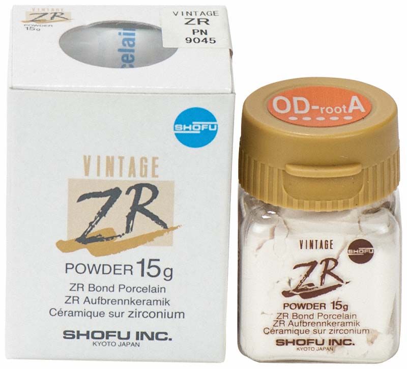 Dose mit VINTAGE ZR Opaque Dentin OD-RootA 15g und Verpackung.